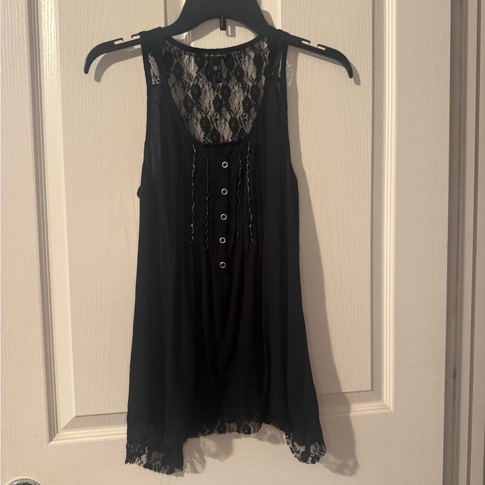 FANG Black Lace Detail Tank Top